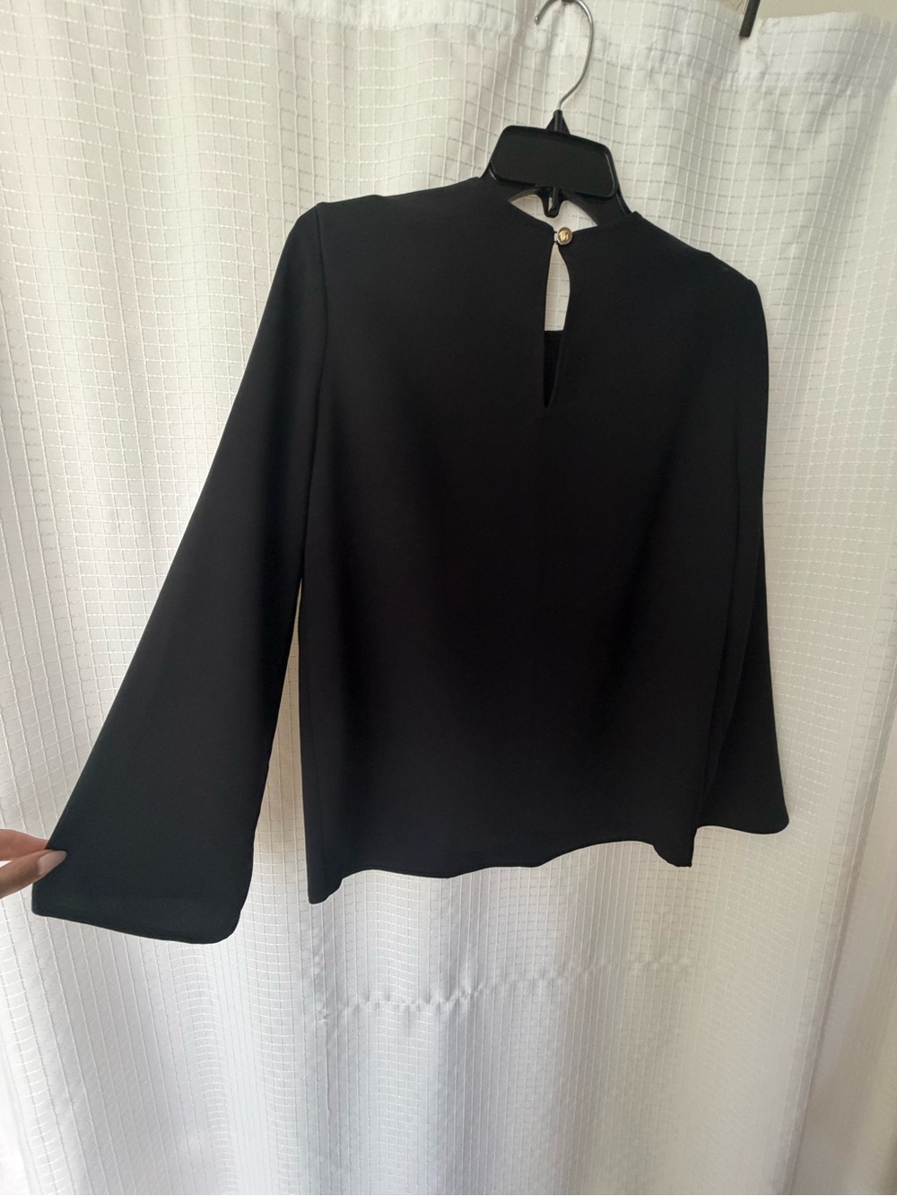 Versace Women’s shirt. Black with gold decorative buttons. Size 38.